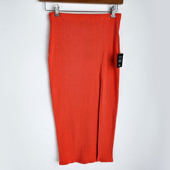 Lulus Ribbed Knit Bodycon Skirt Womens L Stretchy Orange Brand New w/ Tag NWT - Picture 1 of 4